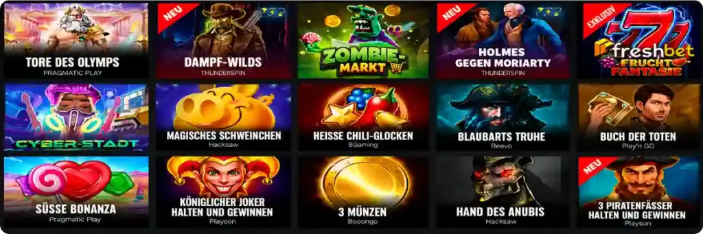 Übersicht über beliebte Slot-Spiele bei FreshBet