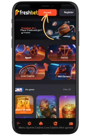 Clicca il pulsante Log In per l'accesso Freshbet casino login