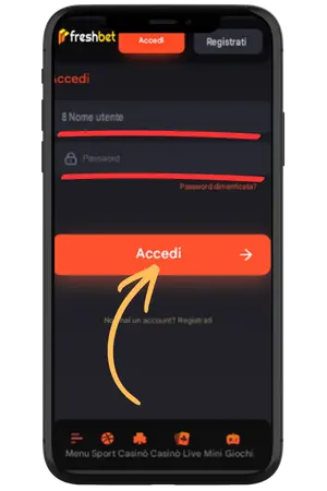 Inserisci email e password per completare il Freshbet login