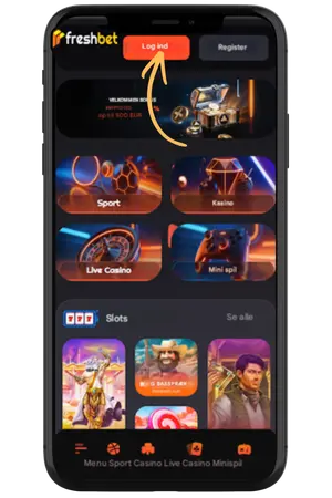 Klik på Log ind-knappen for Freshbet casino login-adgang